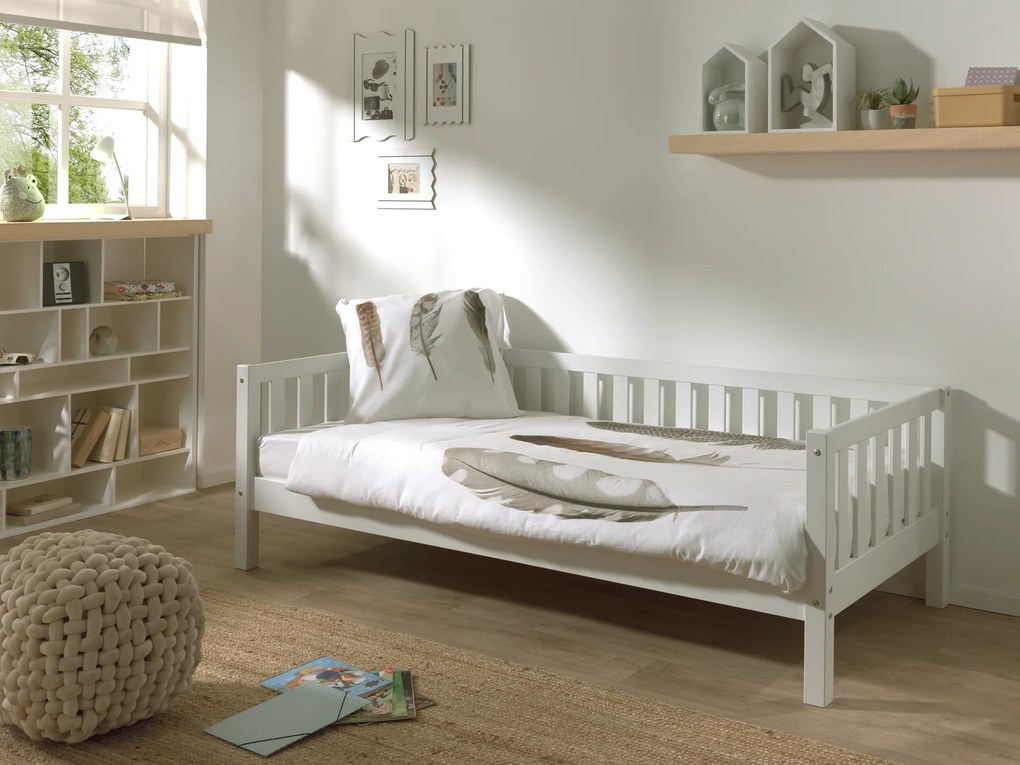 Cama infantil FRITZ (90x200) + Gaveta inferior + Estrado Branca