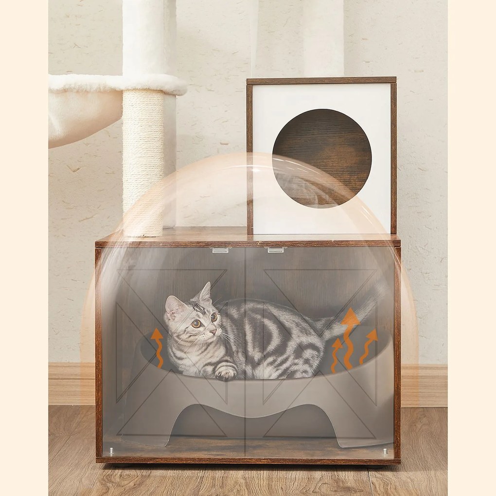 Arranhador para gatos 2 em 1 com caixa de areia 57,5 x 50 x 140 cm castanho vintage