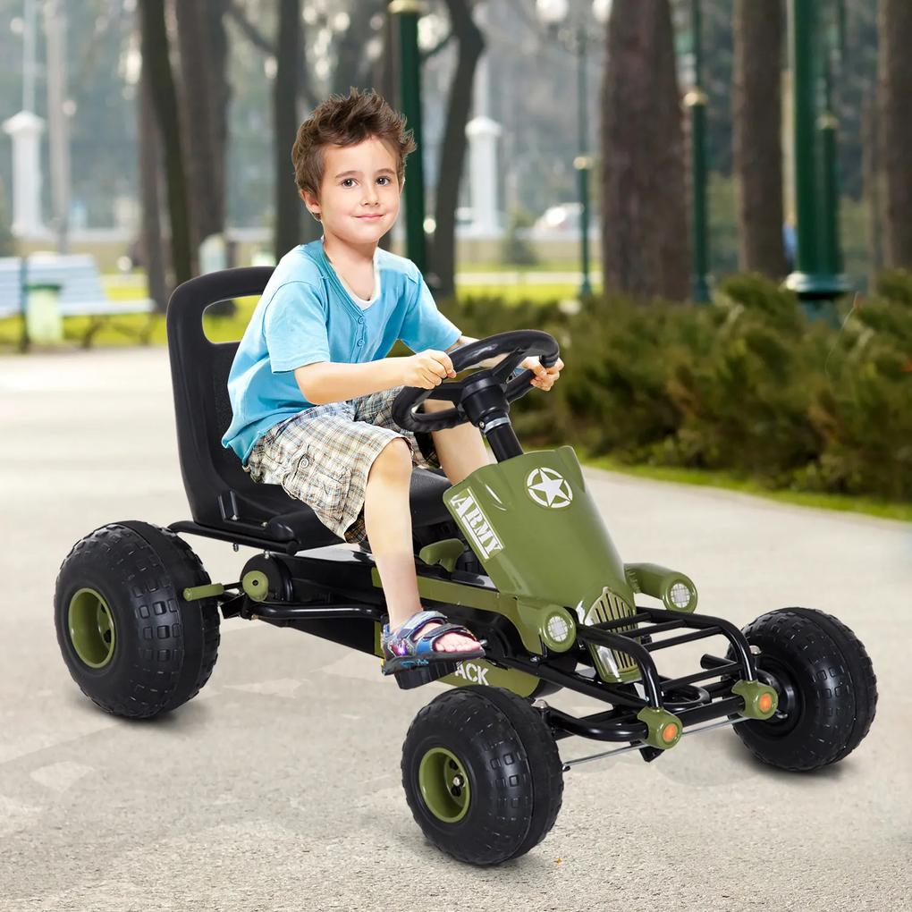 HOMCOM Carro de Pedais com Assento Ajustável Embraiagem e Travão para Crianças acima de 3 anos Carga 35kg 99x65x56cm Quadro de Aço Preto e Verde