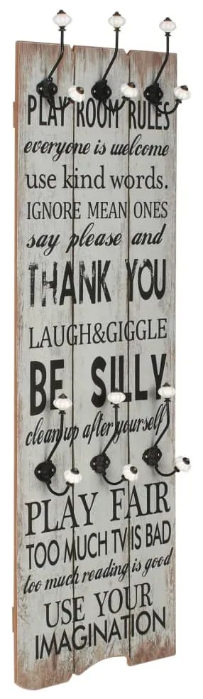 245850 vidaXL Bengaleiro de parede com 6 ganchos 120x40 cm THANK YOU