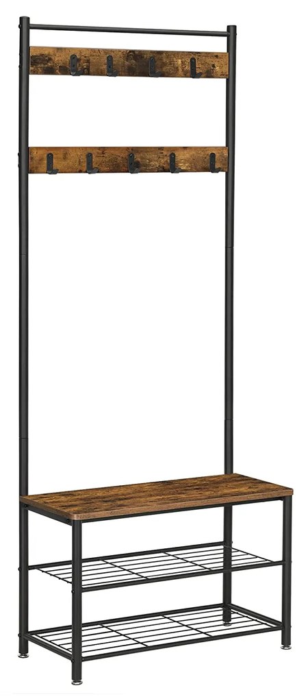 Bengaleiro e sapateira de estilo industrial 70 x 175 x 32 cm Castanho Vintage-preto