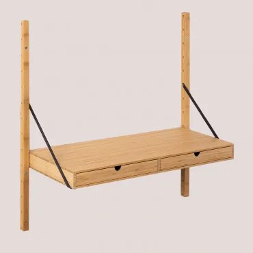 Estante de Parede Modular de Bambu Kolex Preto & Secretária 84 cm - Sklum