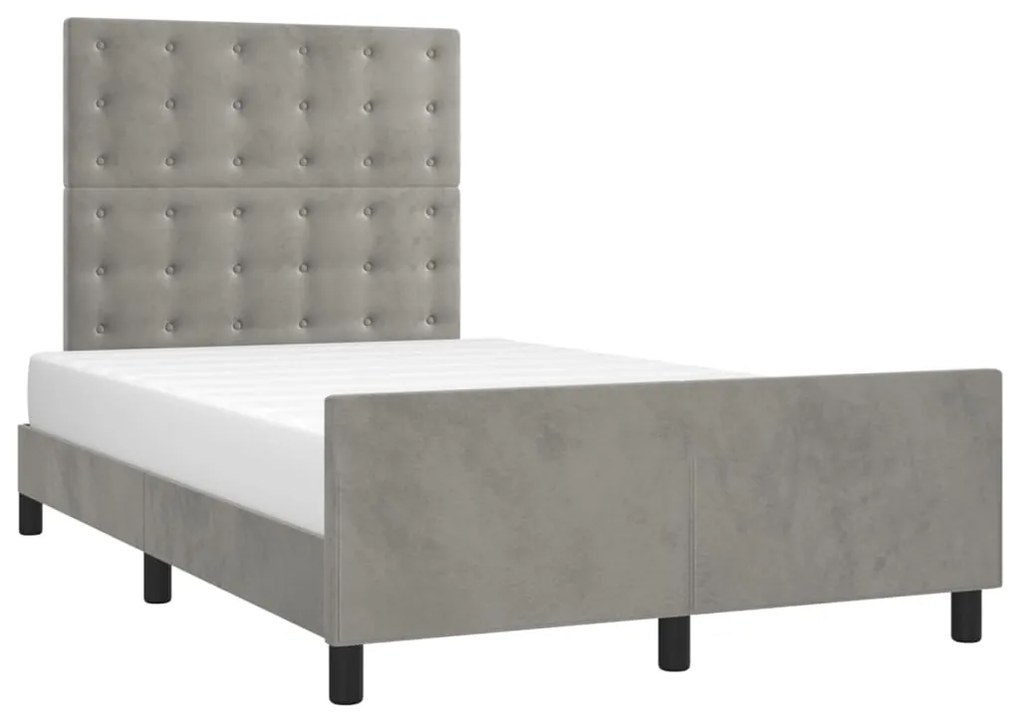 Estrutura de cama c/ cabeceira 120x190 cm veludo cinza-claro