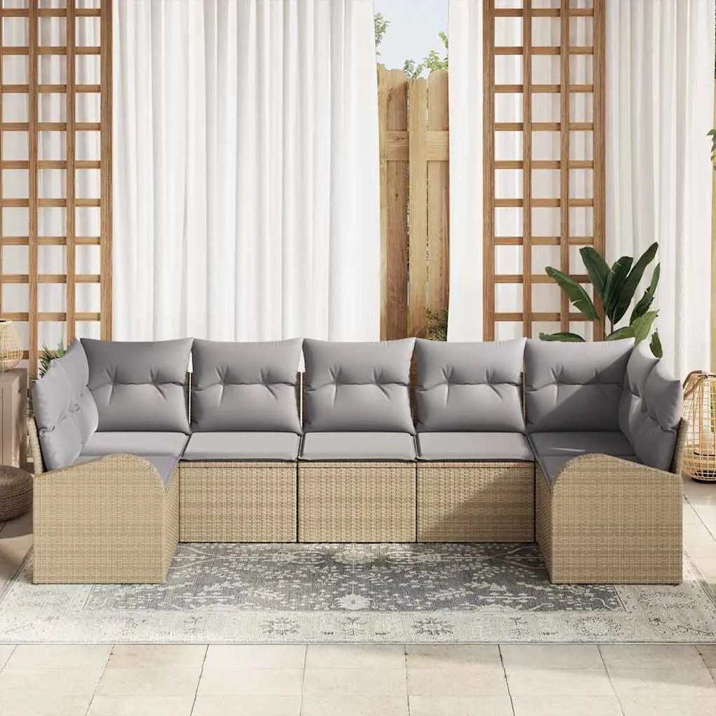 Conjunto de Sofá de Jardim com Almofadas Bege em Rattan Sintético – 7