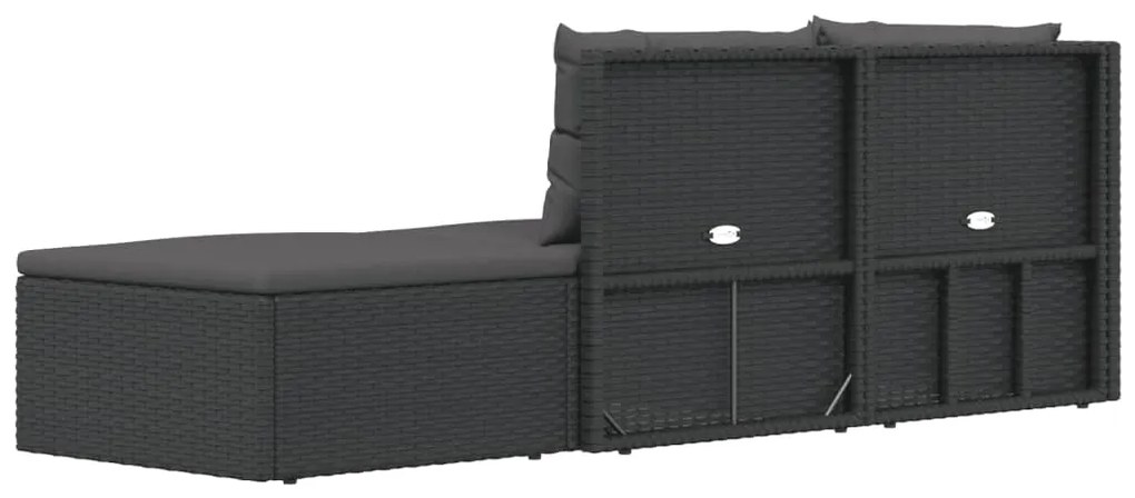 3 pcs conjunto lounge de jardim c/ almofadões vime PE preto