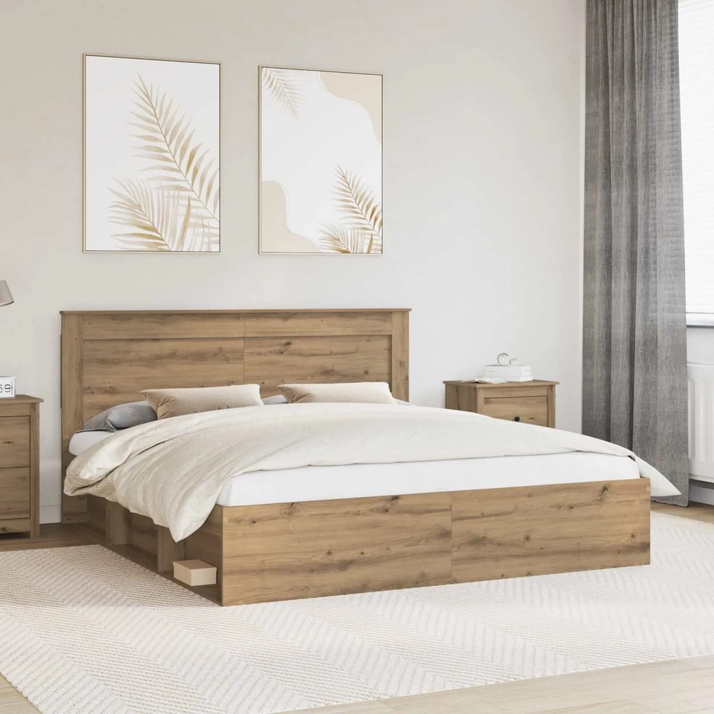 vidaXL Estrutura da Cama com cabeceira Carvalho Artesanal 180 x 200 cm