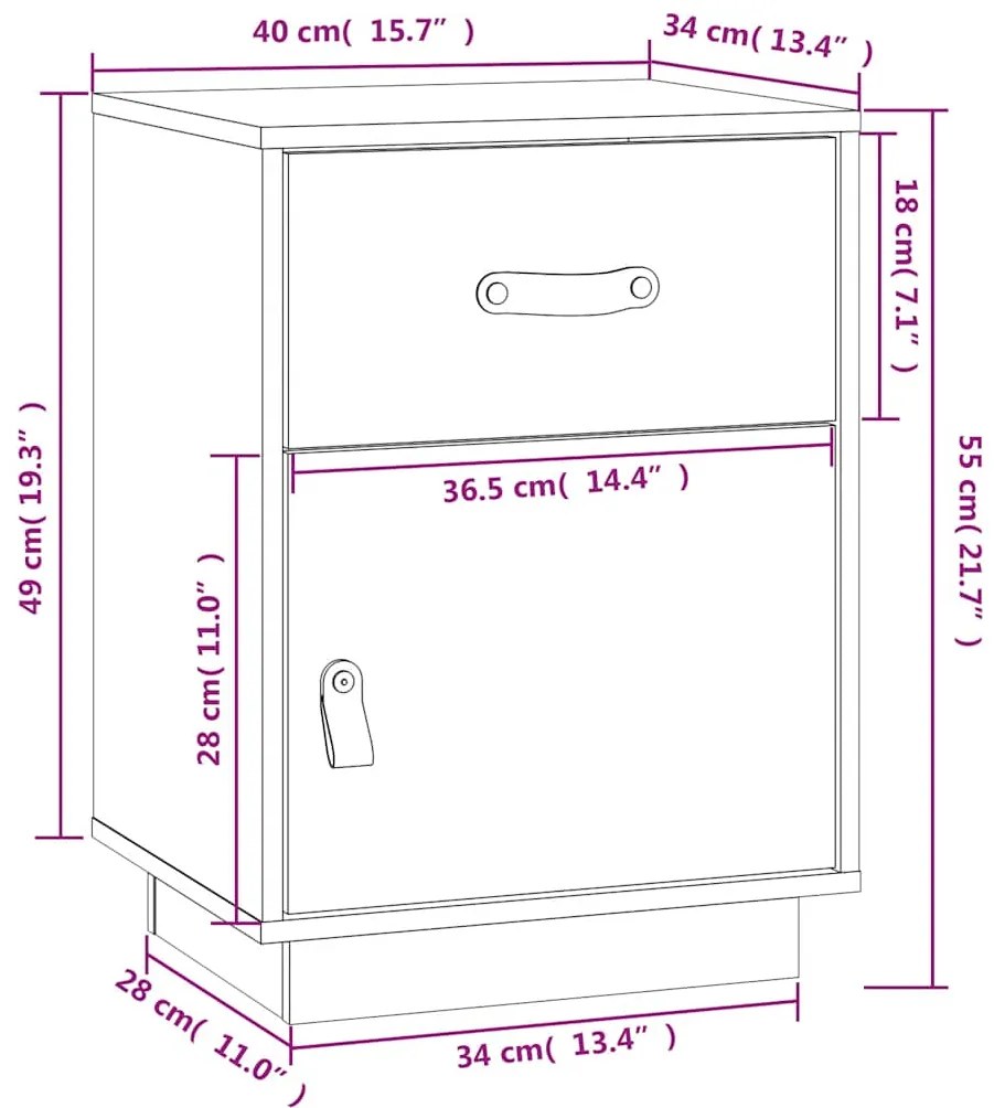Mesas de cabeceira 2 pcs 40x34x55 cm pinho maciço branco