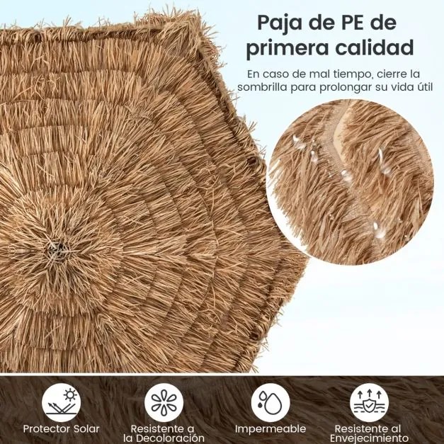 Guarda-sol suspenso estilo havaiano  283 x 245 cm com cobertura à prova de sol e parte superior ventilada para piscina, jardim, natural