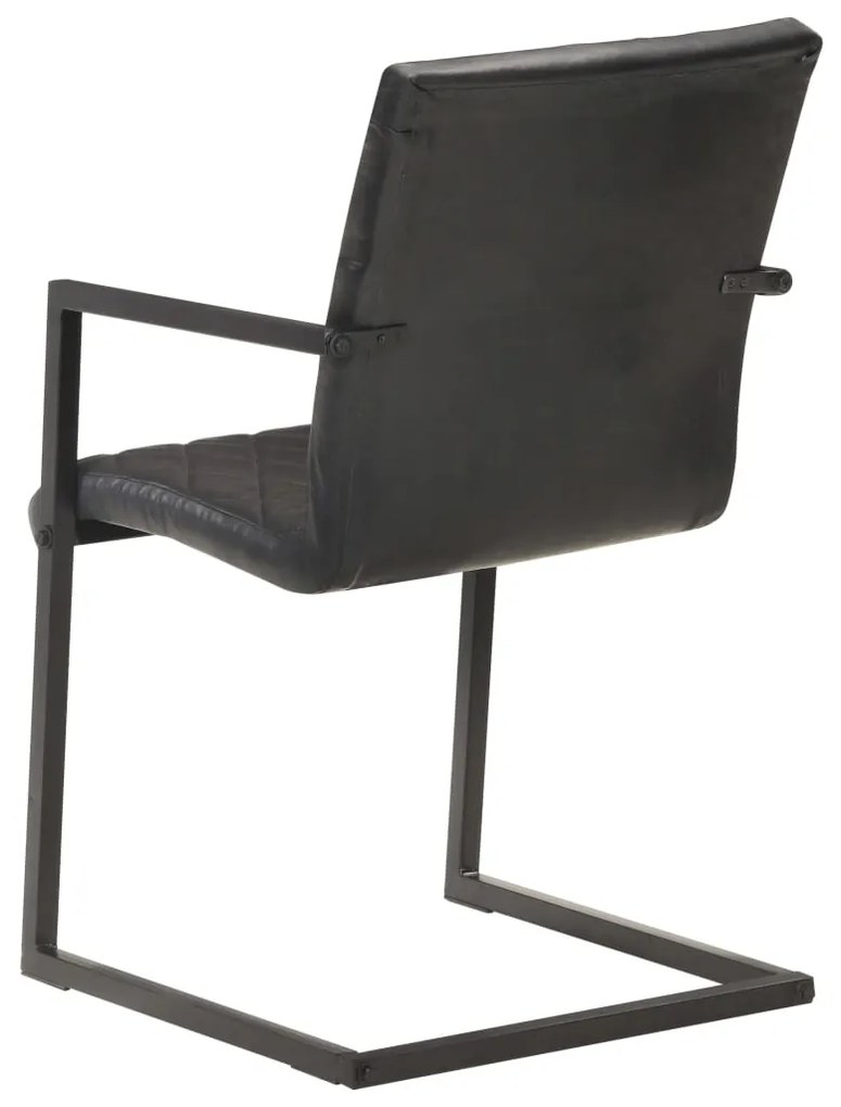 Cadeiras de jantar cantilever 2 pcs couro genuíno preto
