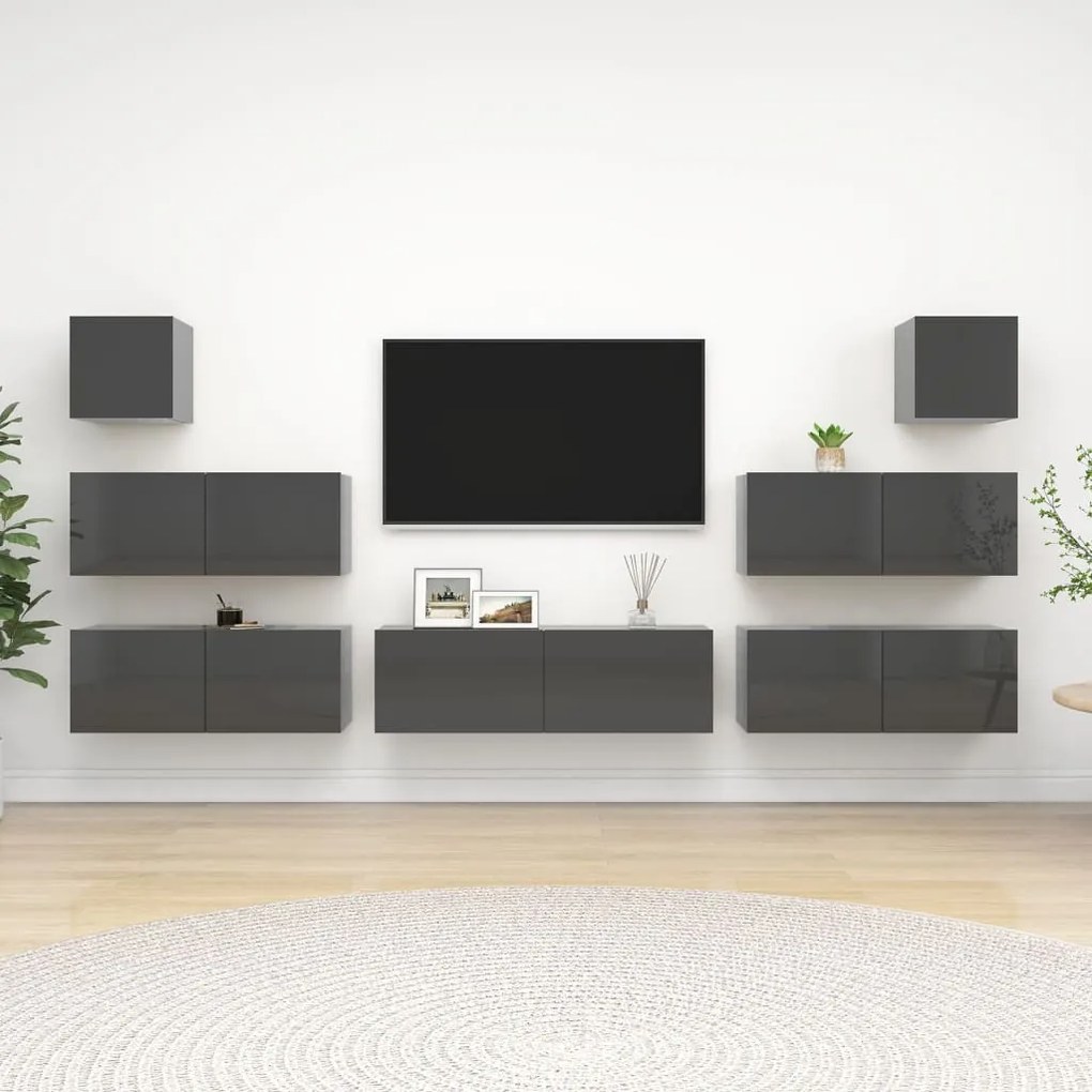 vidaXL 7 pcs conjunto de móveis de TV contraplacado cinzento brilhante