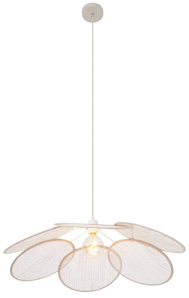 Candeeiro suspenso Japandi creme com abajur de linho - Aisha