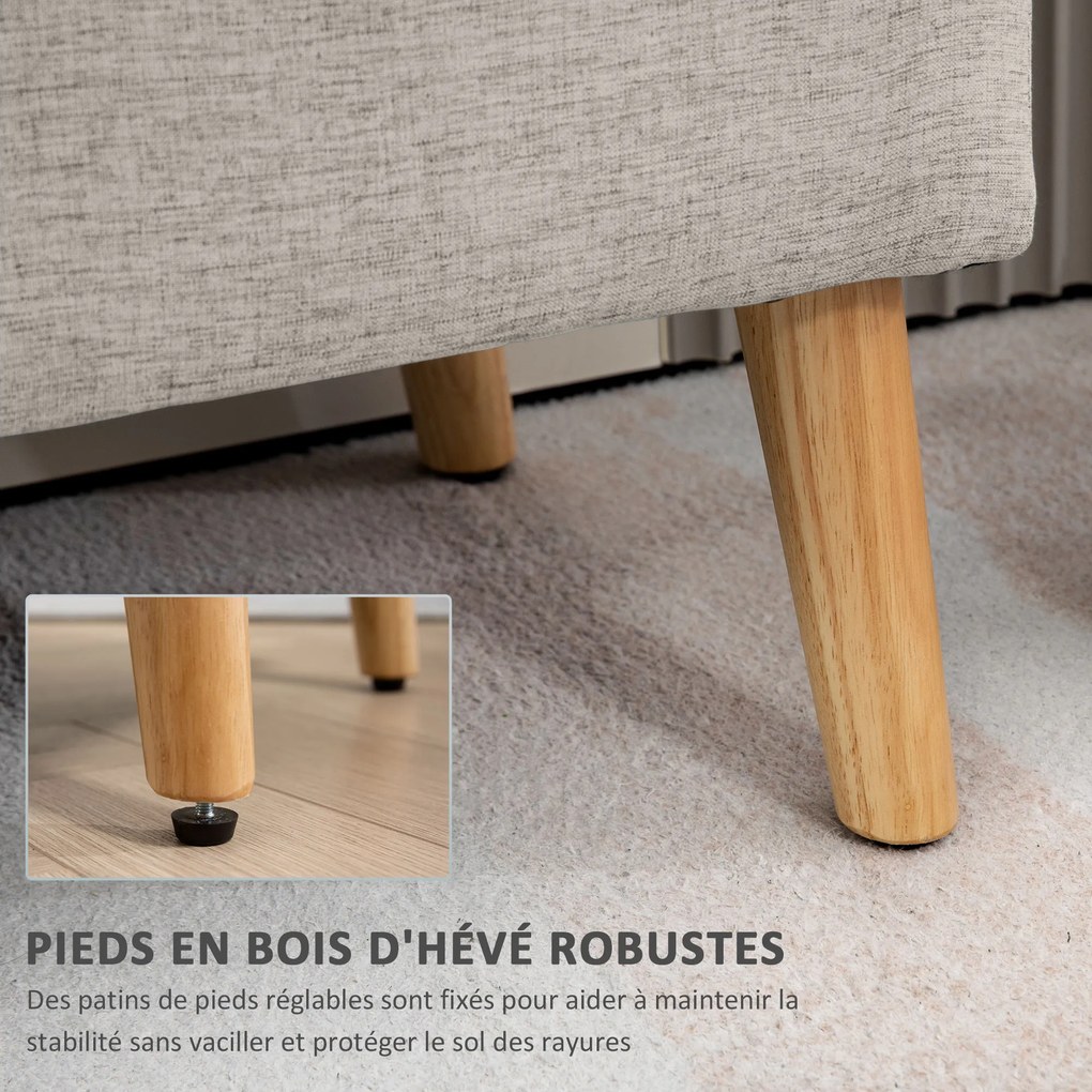Banco com arrumação estofado com aspeto de linho para quarto, entrada ou sala de estar, capacidade de 220 Kg, 110 x 39 x 45 cm, bege