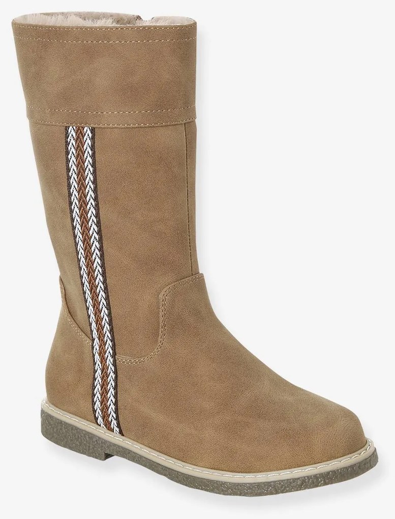 Botas com forro em pelo e fecho, para criança  camelo