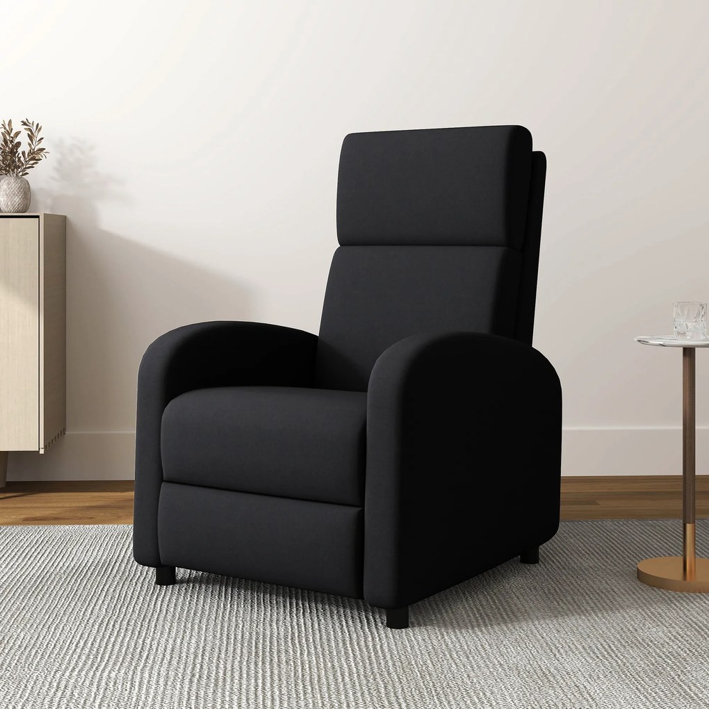 Poltrona relax, poltrona reclinável de sala, poltrona de relaxamento - encosto ajustável até 160°, apoio para os pés integrado Preta