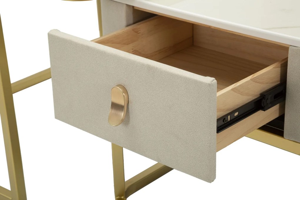 CONJUNTO DE MESAS DE CAFÉ BEAUTRY 2 PEÇAS CM 70X70X48-50X50X43,5 CREME E DOURADO