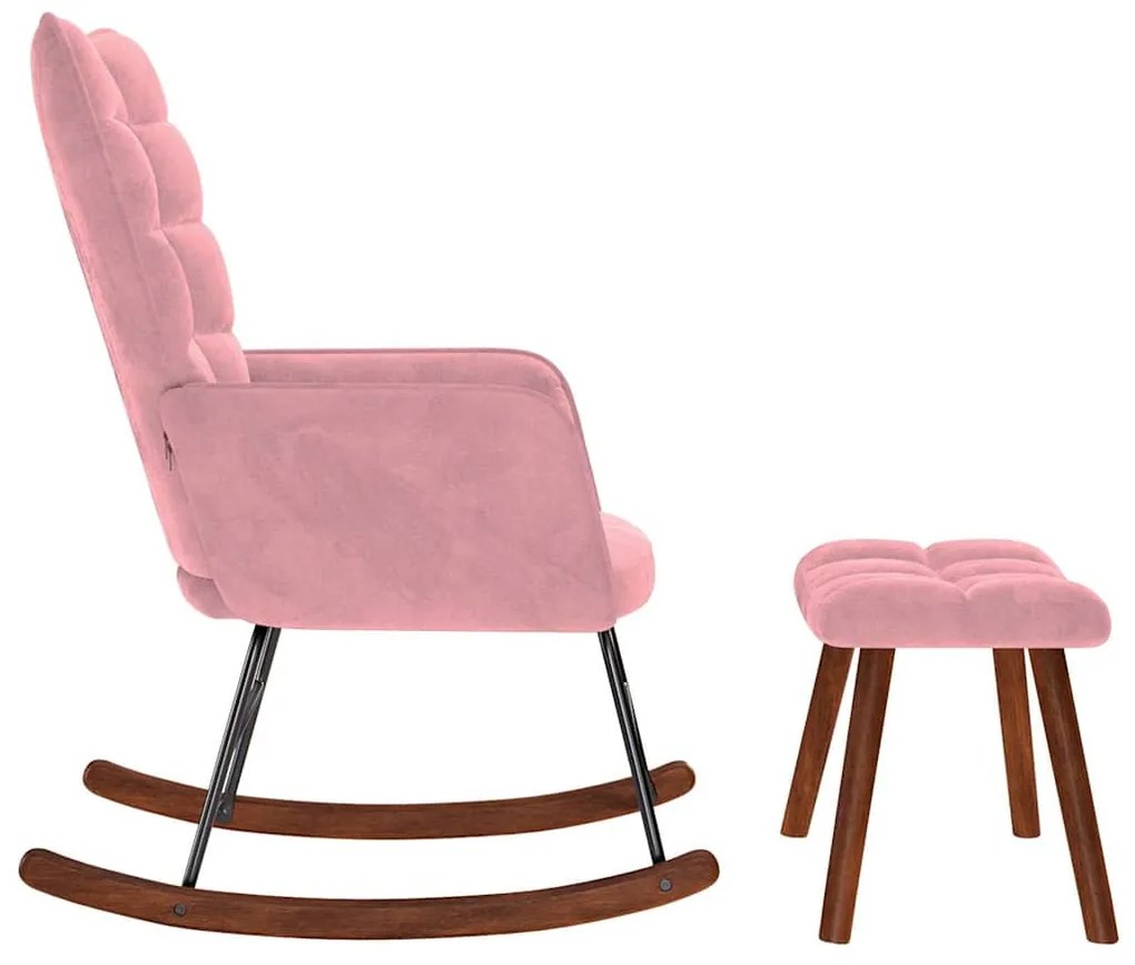 Cadeira de baloiço com banco veludo rosa