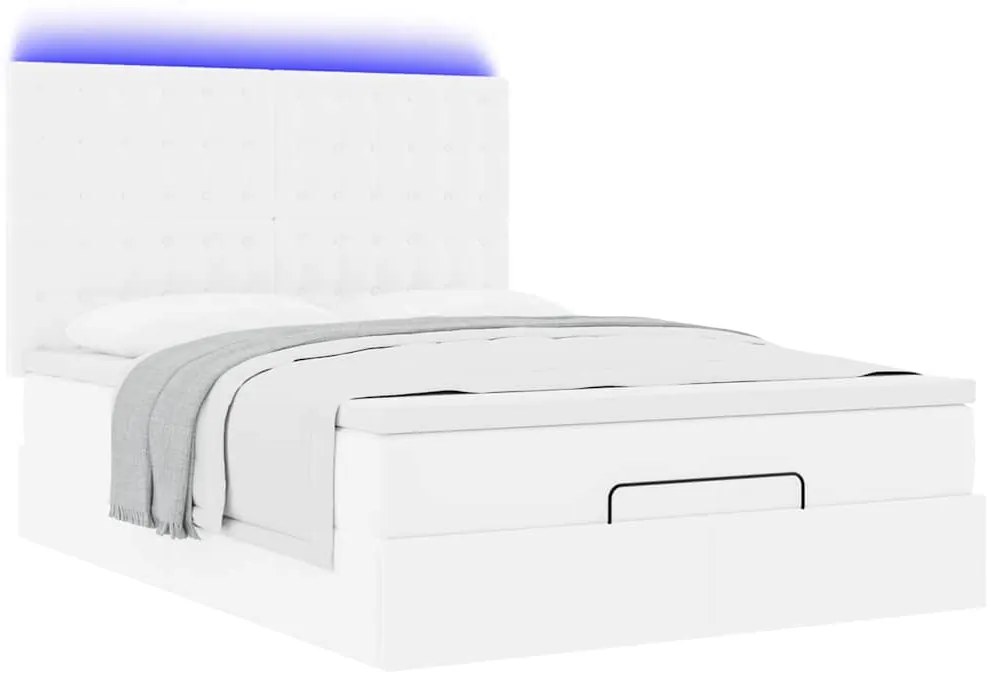 Estrutura de cama otomana com colchão branco couro falso