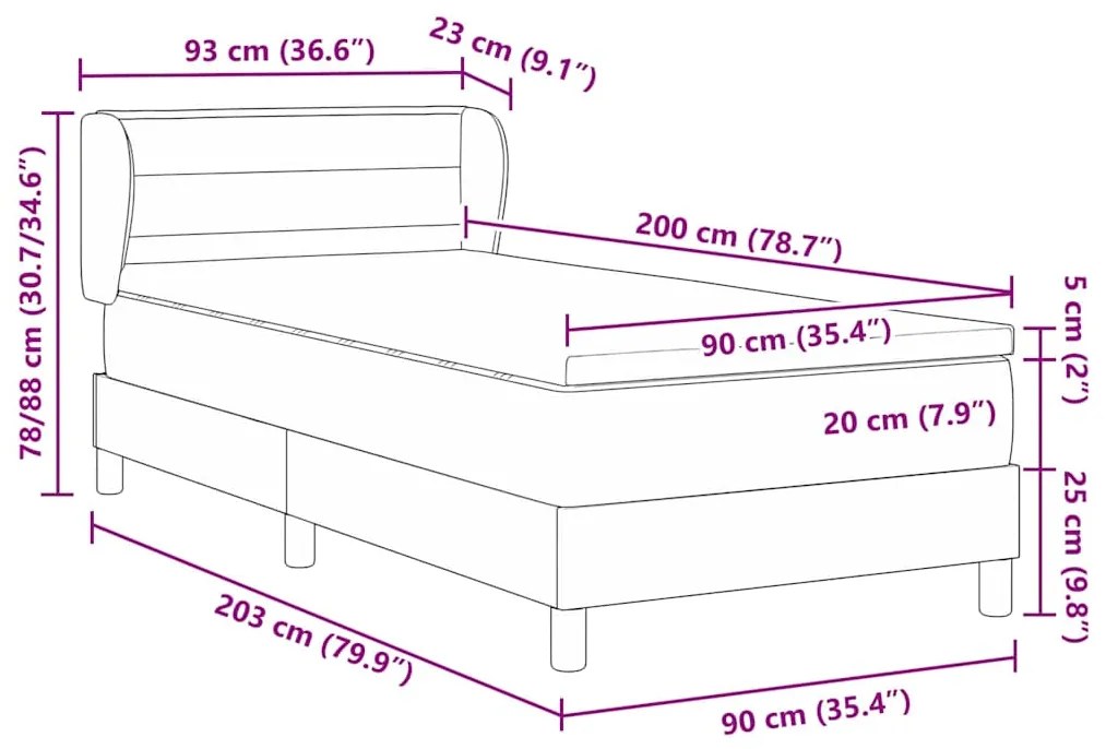 Cama Box Spring vidaXL com Colchão Creme 90x200 cm Tecido