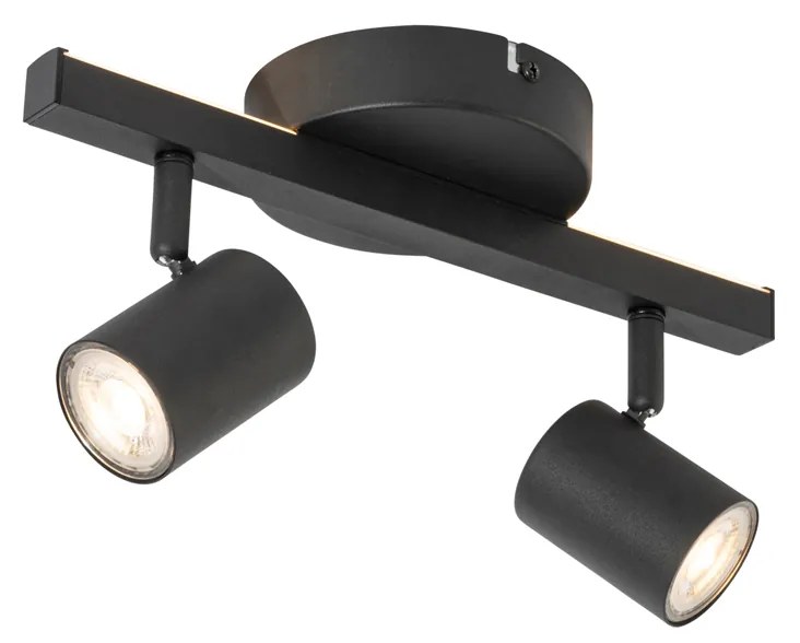 LED Foco de teto preto GU10 50mm 2 luzes com luz de fundo - Back Up Moderno