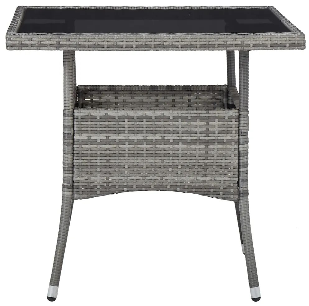 Mesa de jantar para exterior vime PE e vidro cinzento