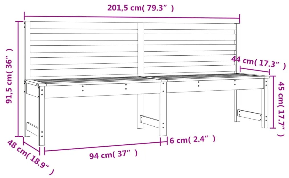 Banco de jardim 201,5 cm madeira de pinho maciça branco