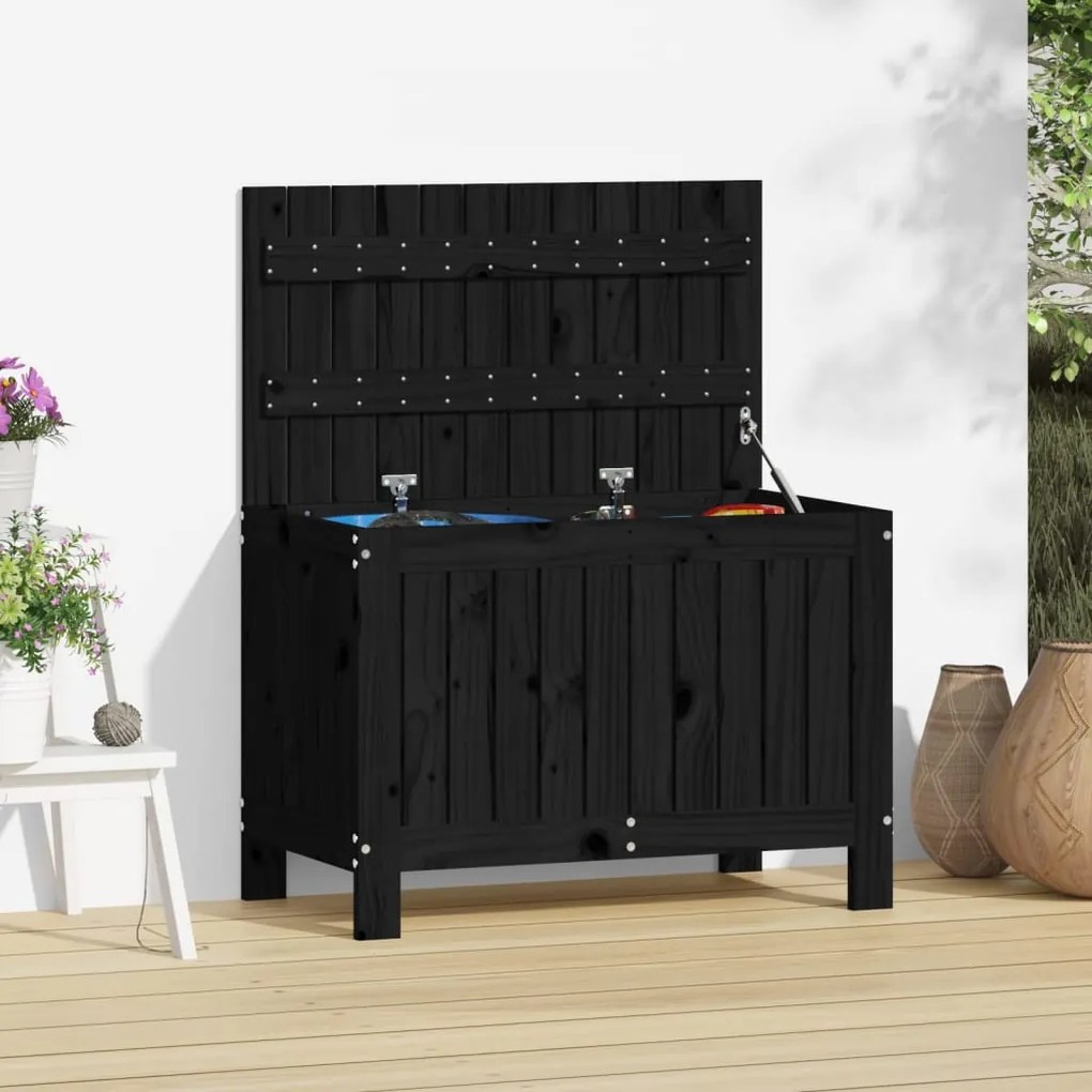 823826 vidaXL Caixa de arrumação jardim 76x42,5x54 cm pinho maciço preto