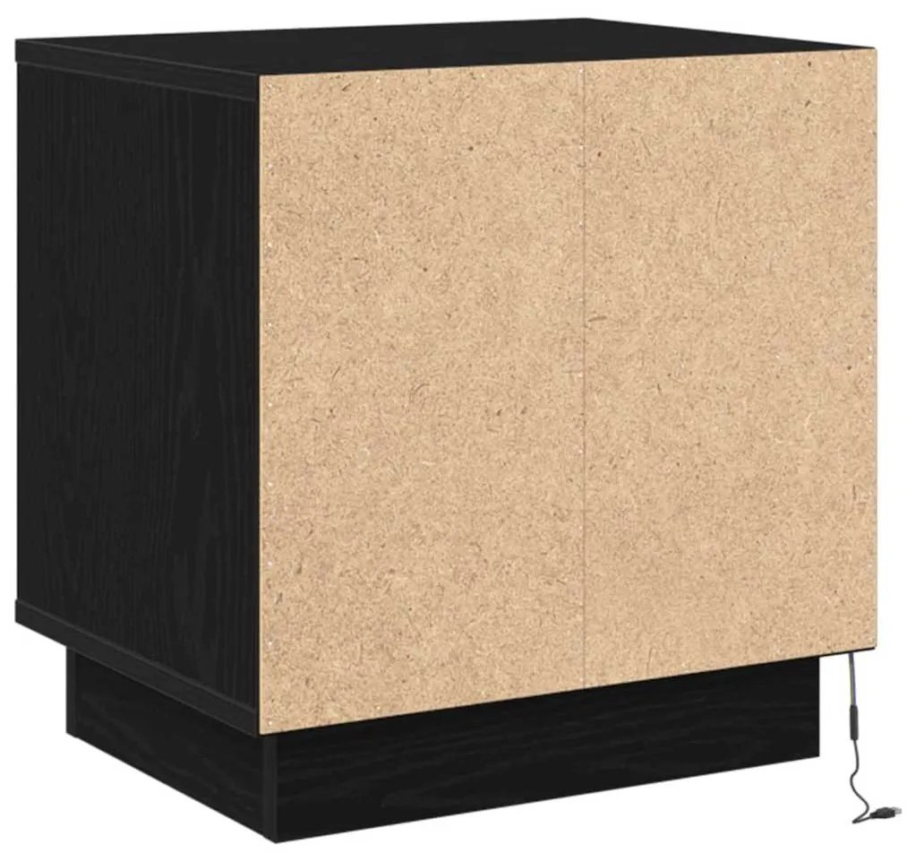 Criado-mudo com Luzes LED Carvalho Preto 44x34,5x45 cm