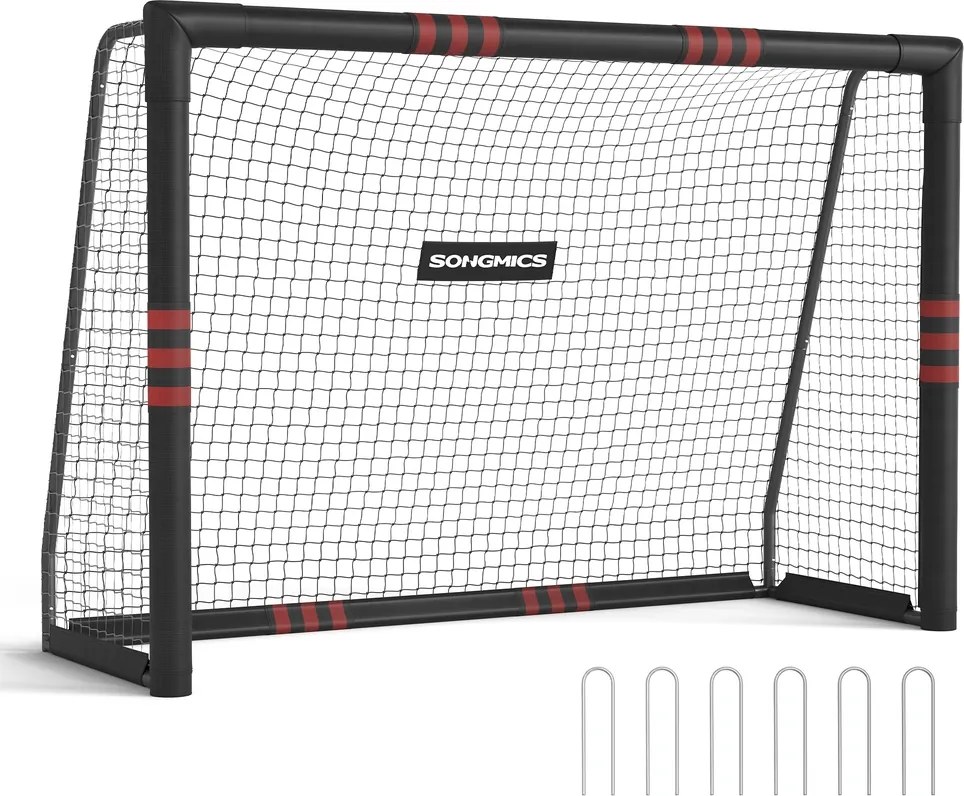 Baliza de futebol em tubo de aço com rede em PE para exterior, 85 × 240 × 160 cm, preta