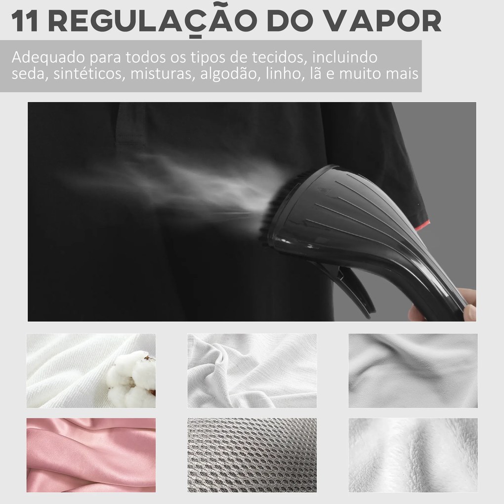 Ferro de Engomar a Vapor 1800W Temperatura Ajustável 11 Níveis Depósito de 2 L Aquecimento em 38s 35x25x47-118,5 cm Preto