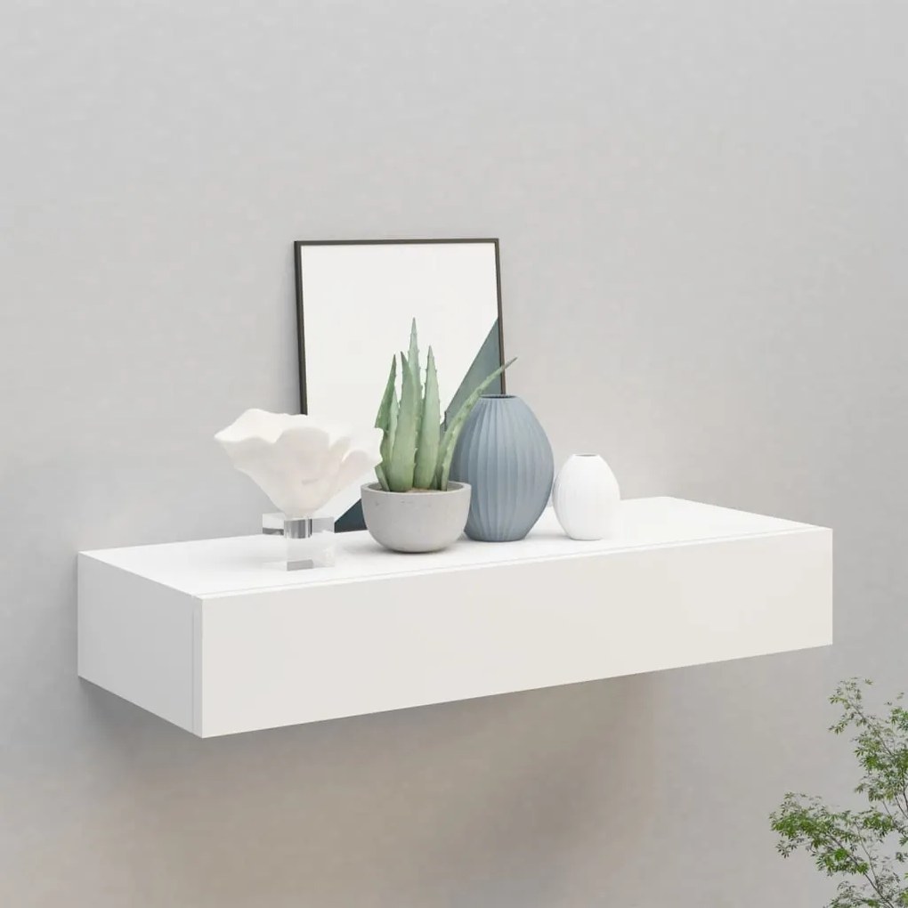 vidaXL Prateleira de parede com gaveta MDF 60x23,5x10 cm branco