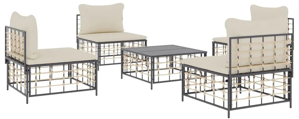 5 pcs conjunto lounge de jardim c/ almofadões vime PE antracite