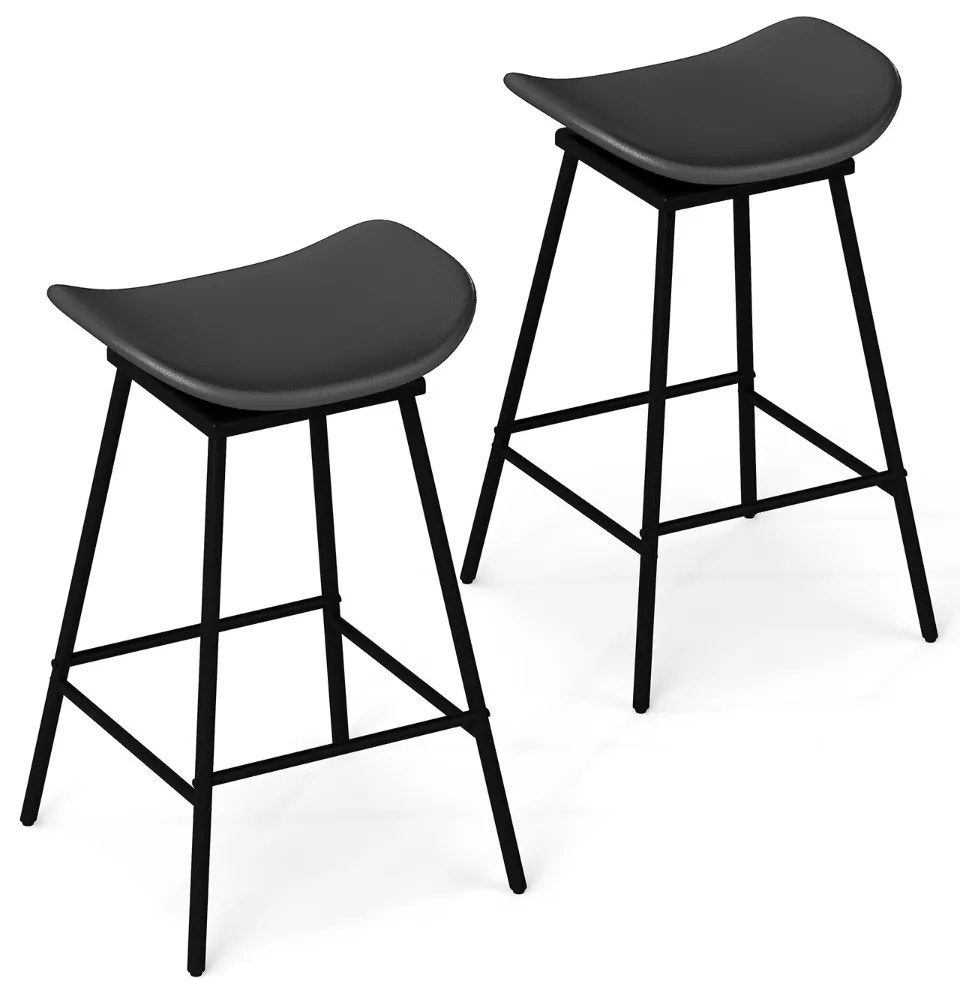 Conjunto de 2 bancos de bar 43 x 45 x 71,5 cm com assento acolchoado e curvado, apoio para os pés e sem encosto para cozinha ou sala de jantar, Preto