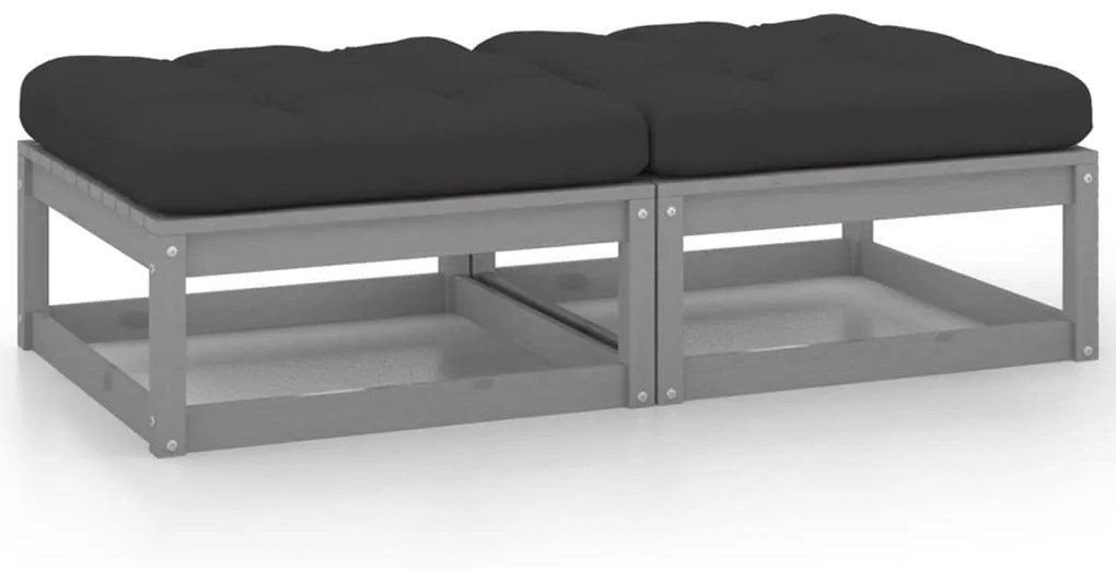 vidaXL Apoio de pés jardim c/ almofadões 2 pcs pinho maciço cinzento