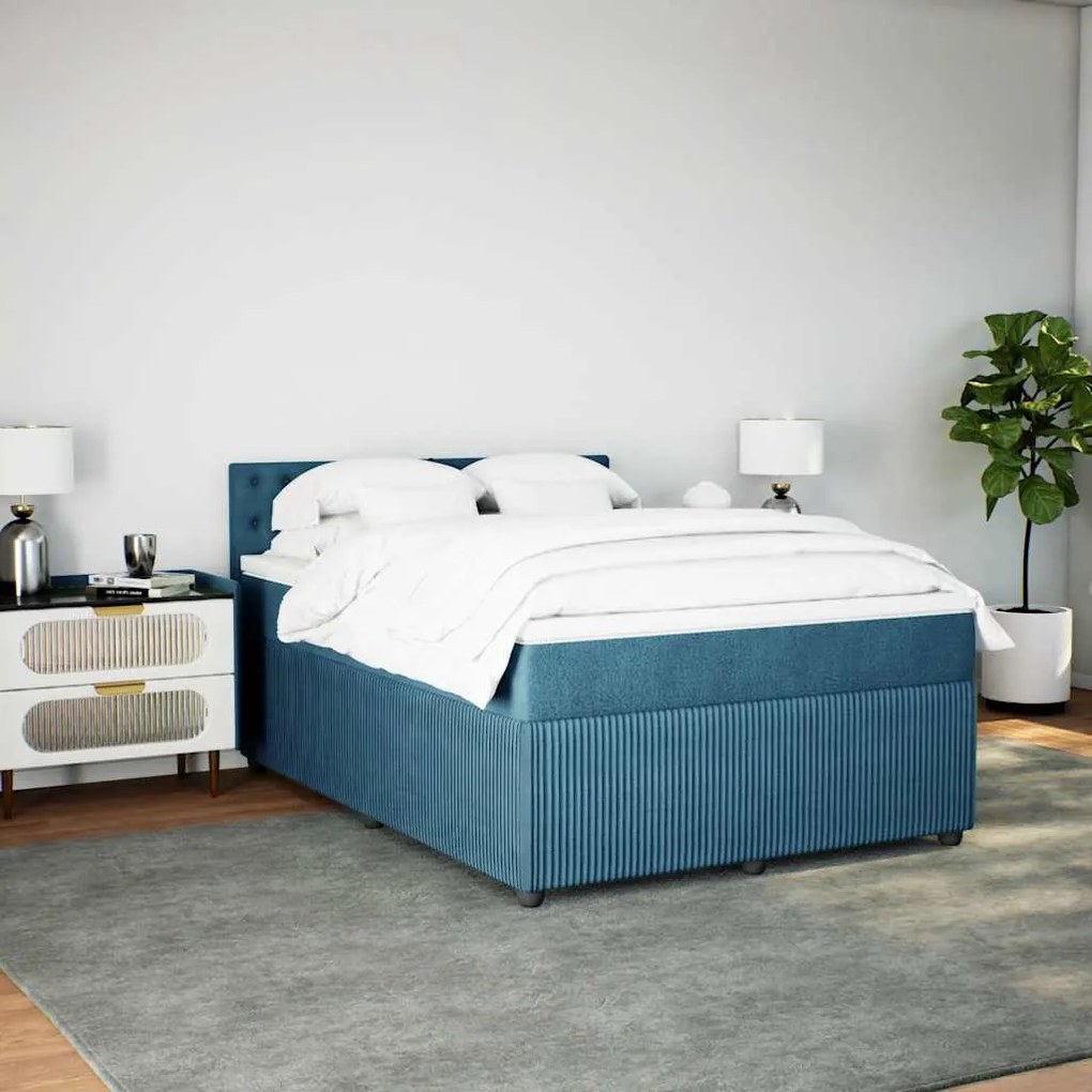 Cama boxspring com colchão 140x190 cm veludo azul