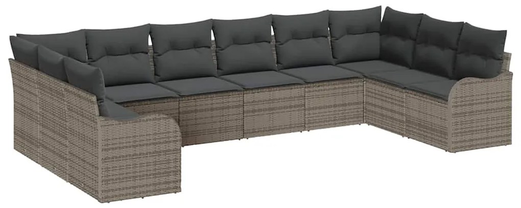 Conjunto de Sofá de Jardim com 10 Peças e Almofadas Cinzas em Rattan d