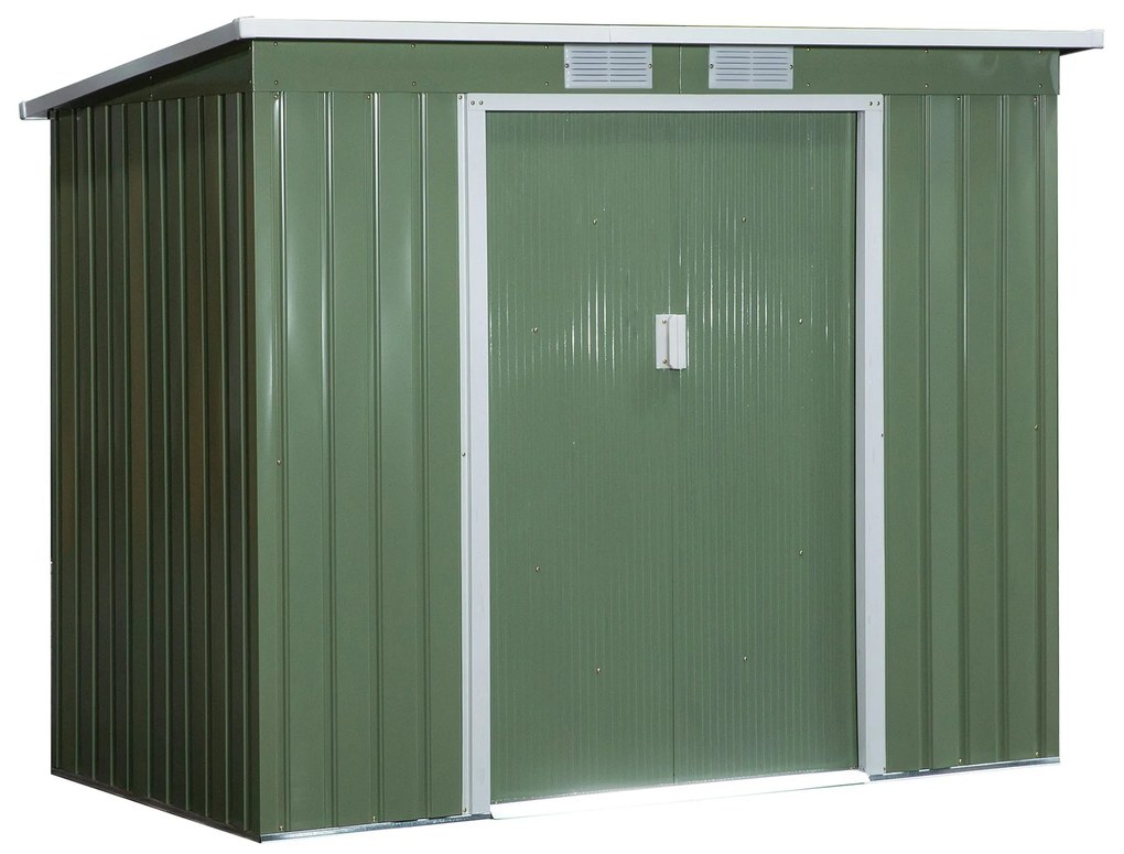 Outsunny Abrigo de Jardim 213x130x173cm Abrigo de Exterior de Aço Galvanizado com Porta Corredeira e Ventilações Verde