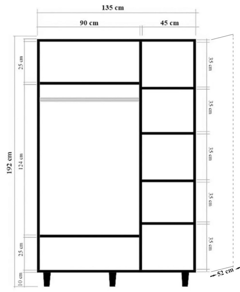 Roupeiro Mode – Carvalho Sonoma – 135x192x52 cm