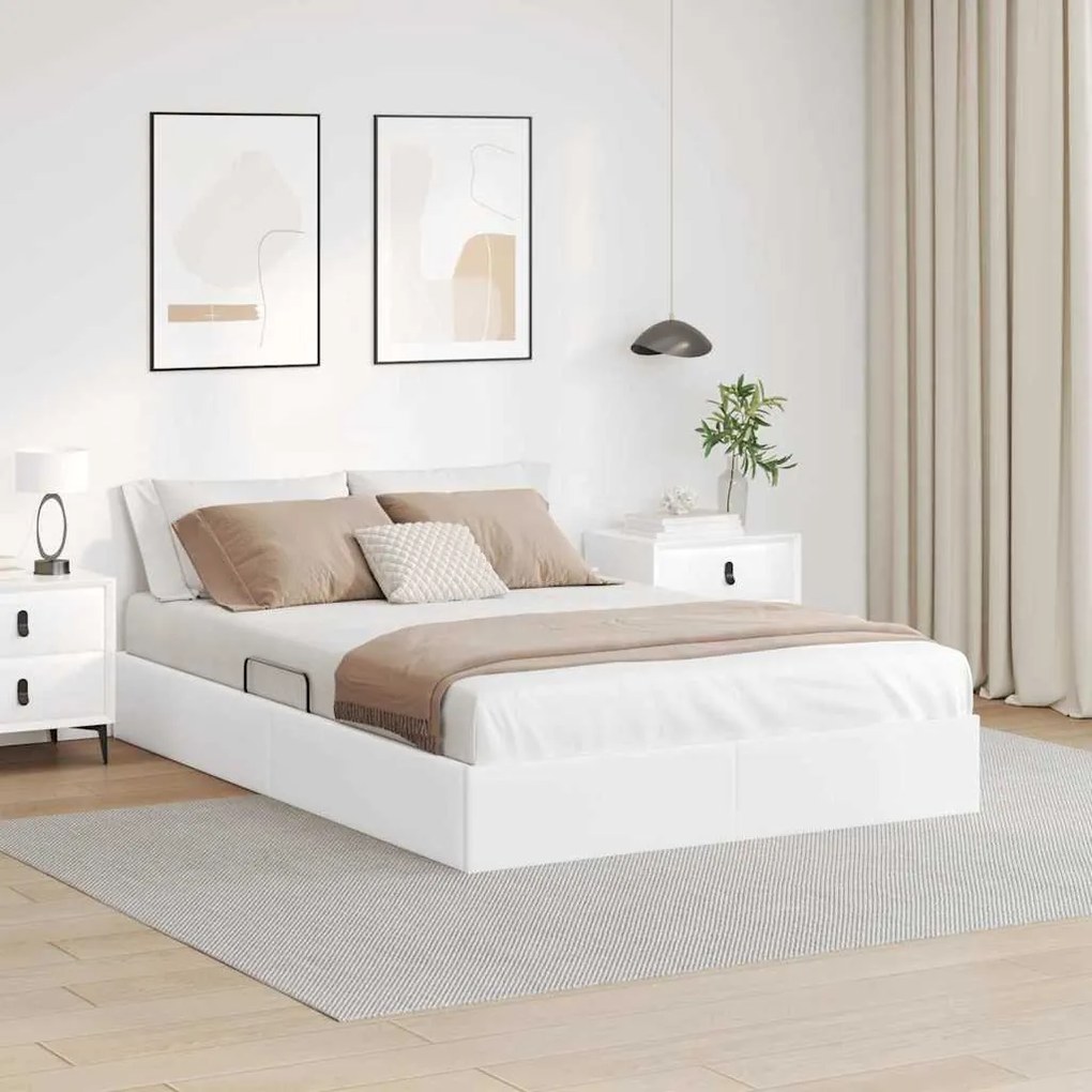 vidaXL Cama com Armazenamento Branco Puro 140 x 200 cm Couro sintético