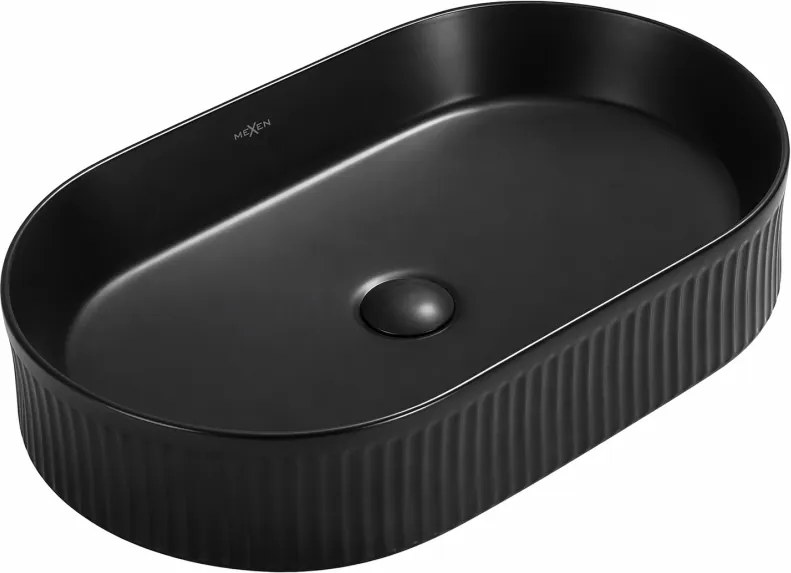 Mexen Grovo lavatório de bancada com estrias 57 x 36 cm, preto mate - 22305785