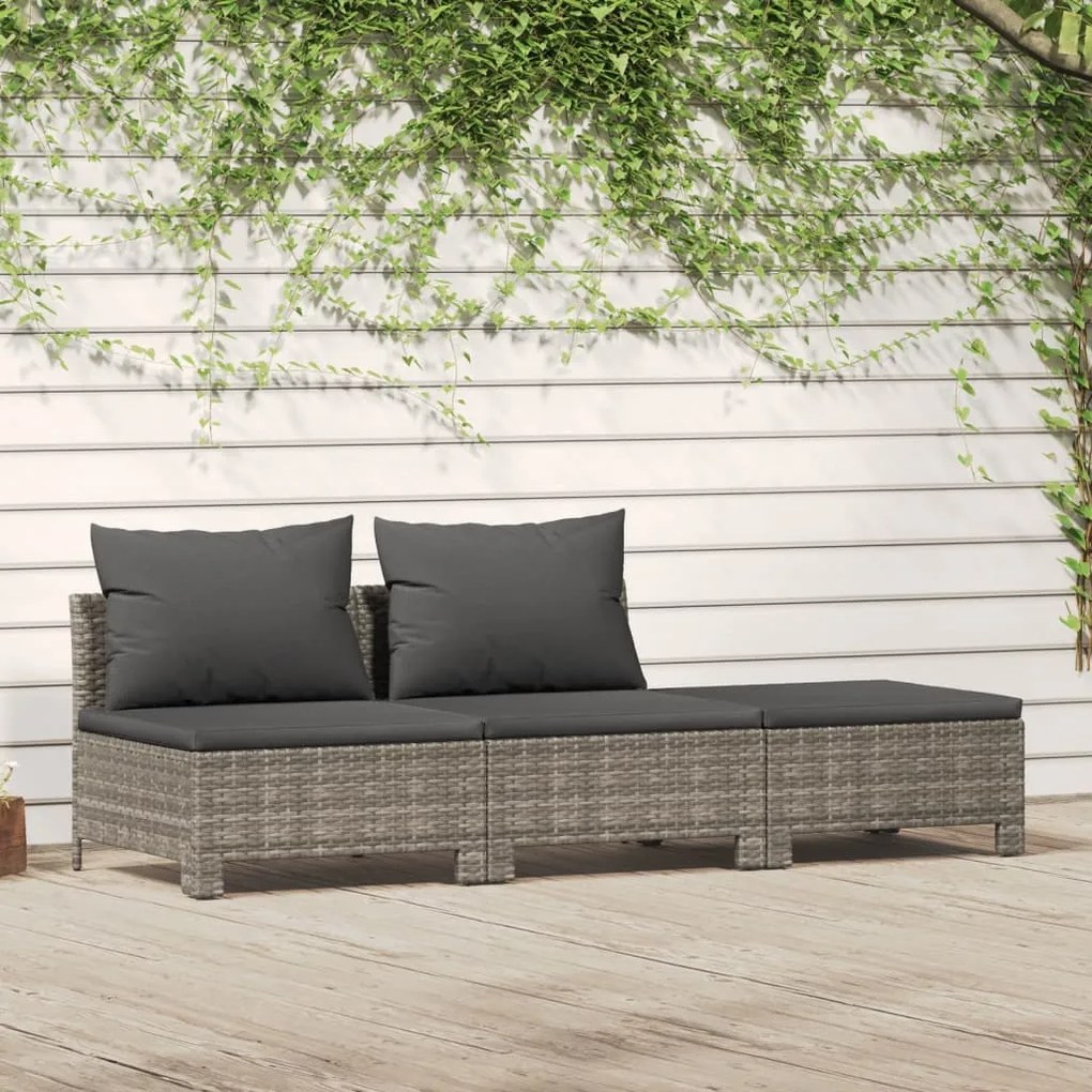 vidaXL 3 pcs conjunto lounge de jardim c/ almofadões vime PE cinzento