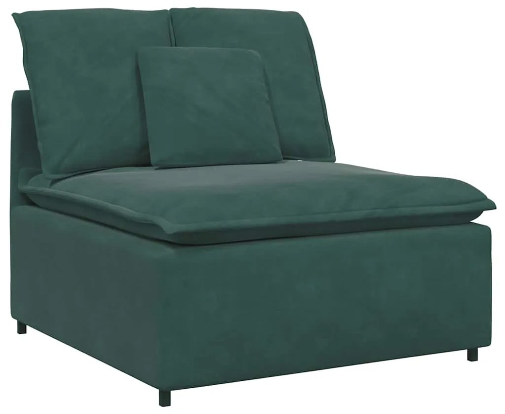 Sofá modular com pufes e almofadas veludo verde-escuro