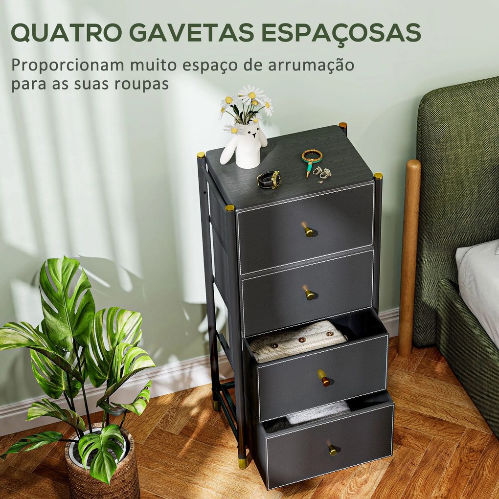 Cómoda para Dormitório Cómoda de Tecido com 4 Gavetas Dobráveis com Fr