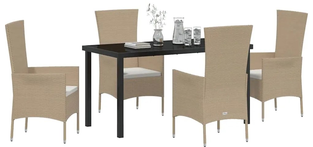 Conjunto de Jantar para Jardim com almofada 5 pcs Bege Preto