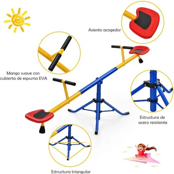 Baloiço giratório de 360° para crianças com 2 assentos com bloqueio de pernas para pátio exterior