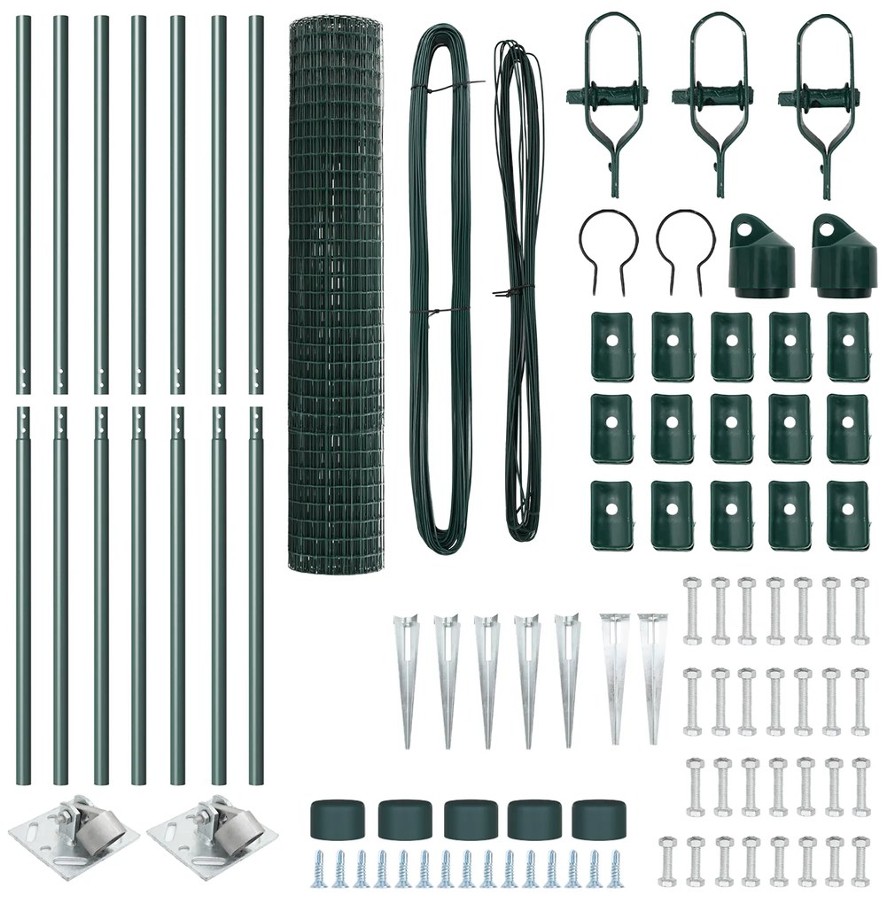 Cerca Euro com 7 Postes Espigados 1.6x10 m Aço Galvanizado Verde