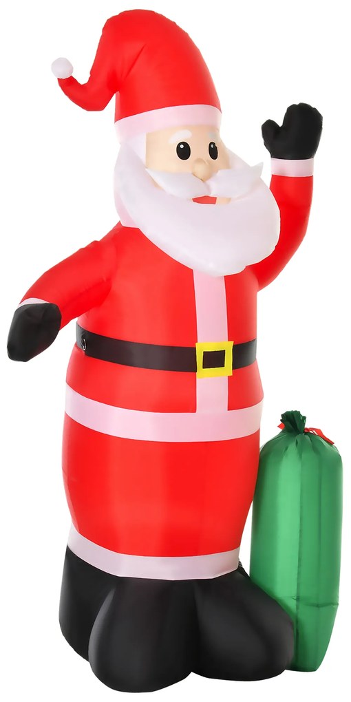 HOMCOM Pai Natal Insuflável com Saco de Presentes 3 Luzes LED IP44 e Inflador Elétrico Decoração de Natal para Interiores e Exteriores 148x85x240cm Vermelho e Verde