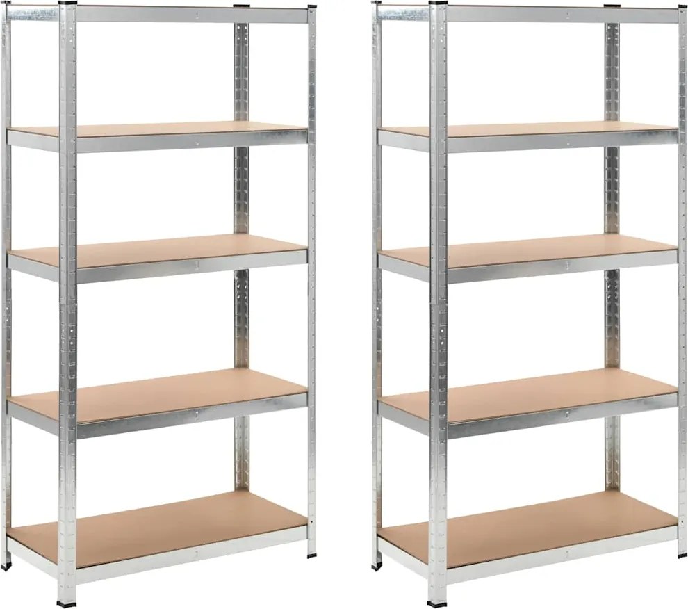 vidaXL Estantes 5 prateleiras 2 pcs derivados de madeira/aço prateado