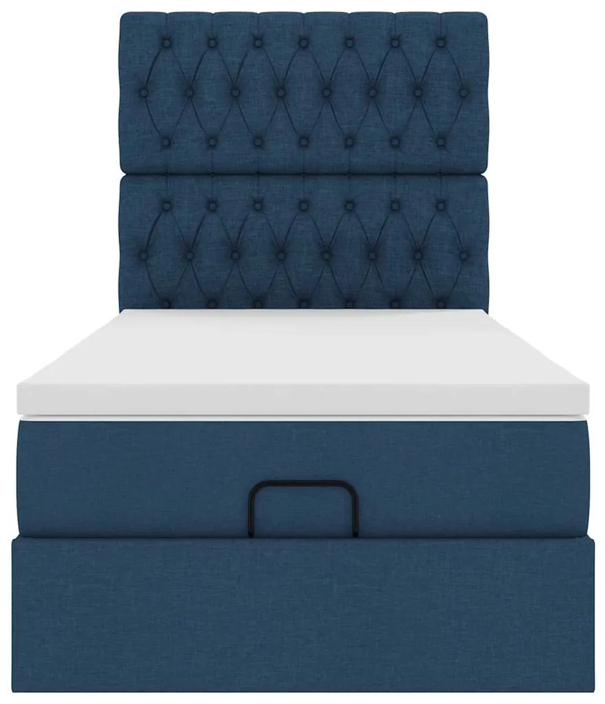 Cama Otomana com Colchão &amp; LEDs Tecido Azul 90x200 cm