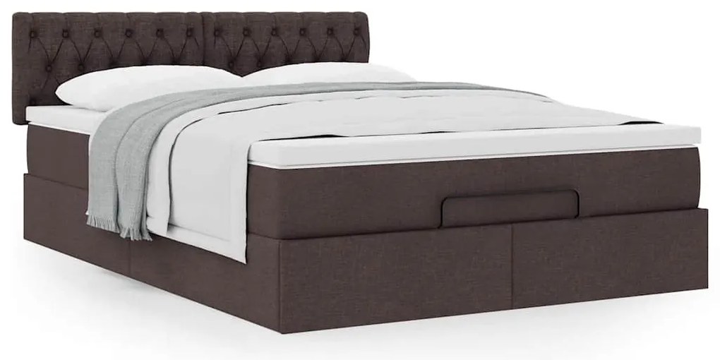 Estrutura cama otomana colchão 140x200cm tecido castanho escuro