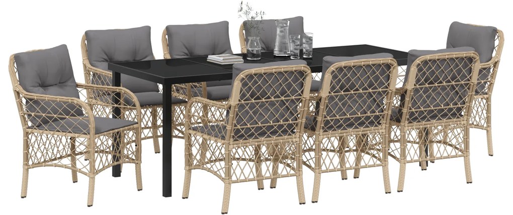 Conjunto de Jantar de Jardim com Almofadas Bege Vime PE